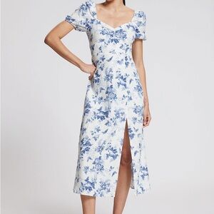 & OTHER STORIES Blue & White Floral Puff Sleeve Linen Dress S 38 NWT